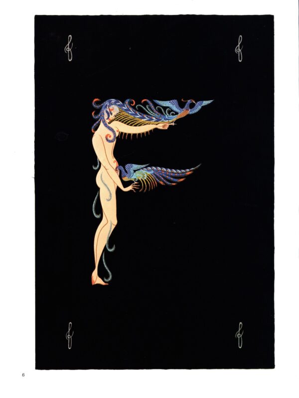 Erte The Alphabet series "E" & "F" 1977 Two-sided vintage art book page Ready for framing! - Image 2