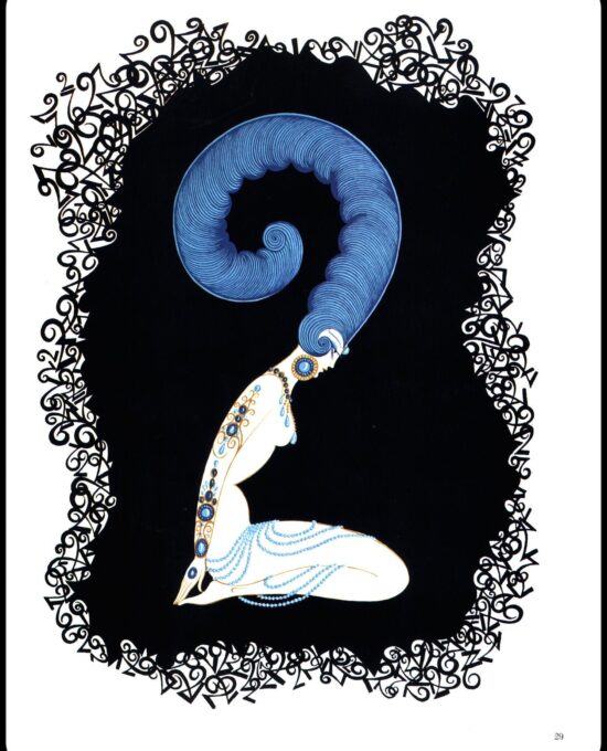 Erte Classic Art Deco Print “Two” & “Three” 1968 The Numerals series vintage art book page