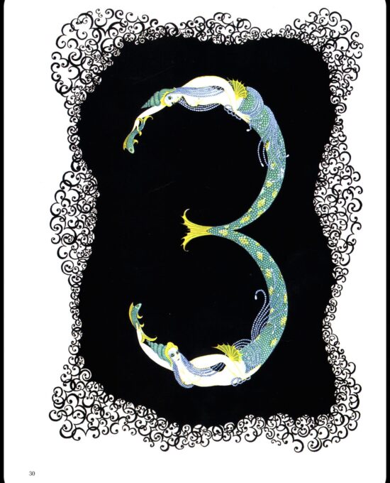 Erte Classic Art Deco Print “Two” & “Three” 1968 The Numerals series vintage art book page