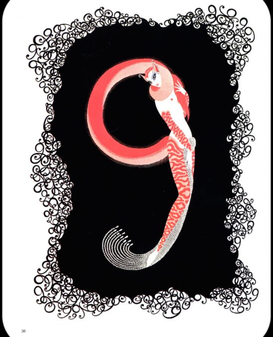 Erte Classic Art Deco Print “Eight” & “Nine” 1968 The Numerals series Two-sided vintage print