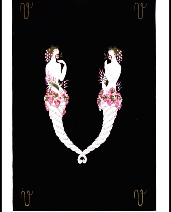 Erte Classic Art Deco Print “U” & “V” 1977 The Alphabet series vintage book plate