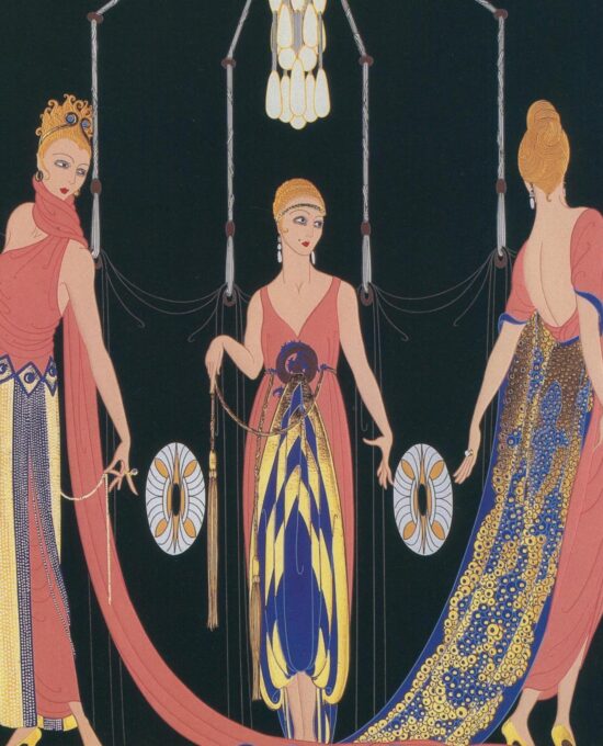 Erte Classic Art Deco Print “Three Graces” c.1988 Vintage art book page 10 x 13 1/2″