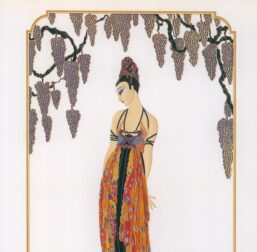 Erte Vintage Art Deco Print "Feather Gown/Carnations" c.1988 Vintage art book page 10 x 13 1/2"