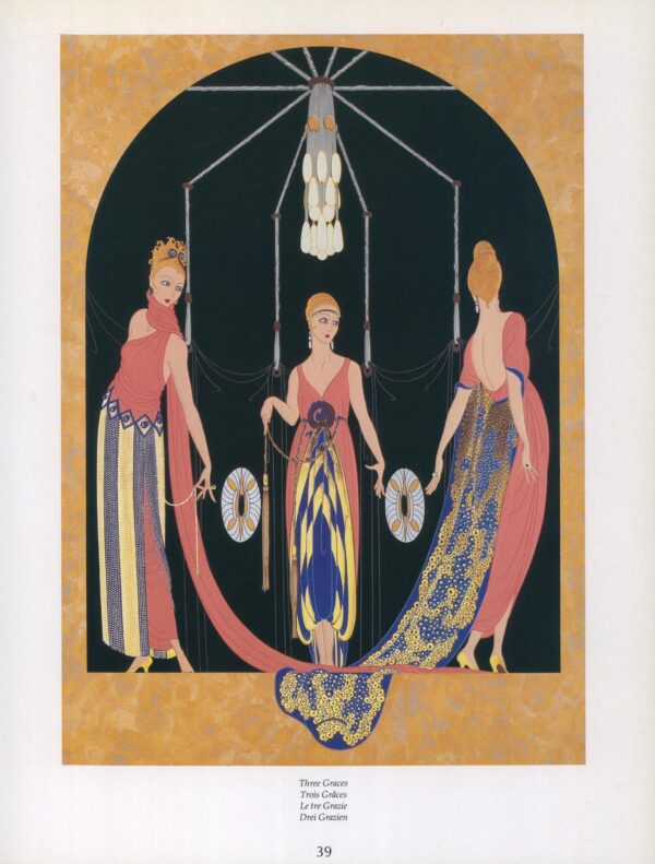 Erte Classic Art Deco Print "Three Graces" c.1988 Vintage art book page 10 x 13 1/2" - Image 4
