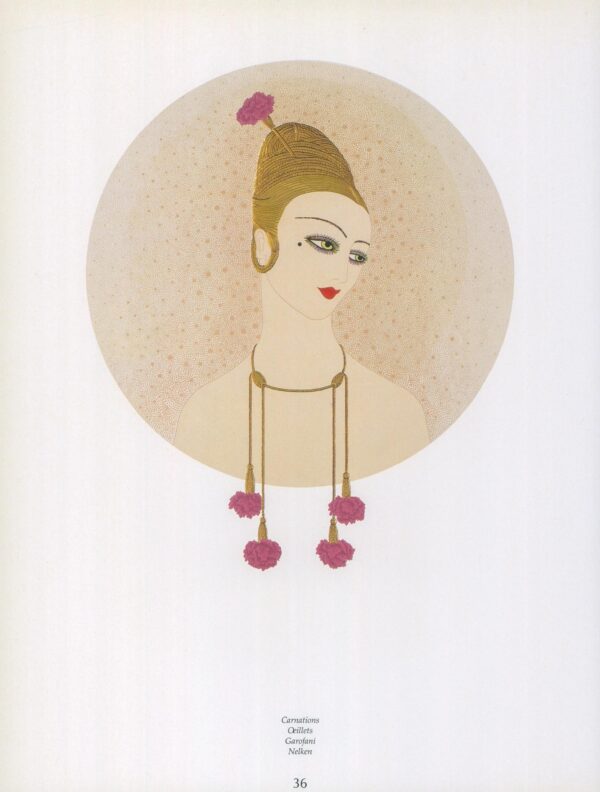 Erte Vintage Art Deco Print "Feather Gown/Carnations" c.1988 Vintage art book page 10 x 13 1/2" - Image 5