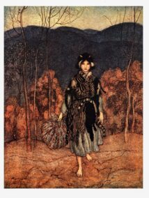 English Fairy Tales as retold by FA Steel Arthur Rackham 1918 "She went along, and went along..." Color vintage book page FREE SHIPPING