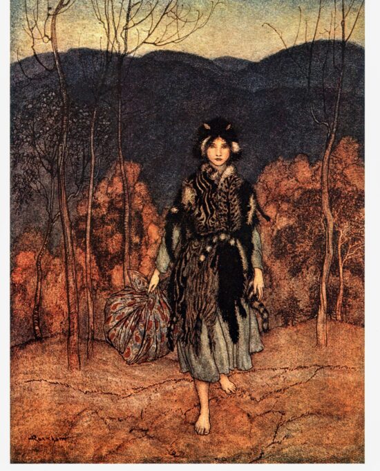 English Fairy Tales as retold by FA Steel Arthur Rackham 1918 “She went along, and went along…” Color vintage book page FREE SHIPPING