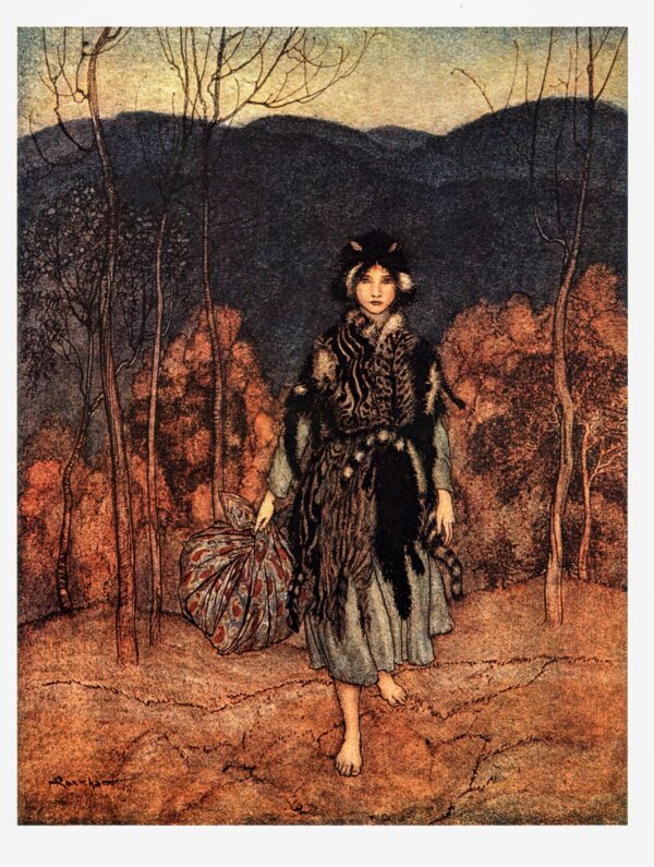 English Fairy Tales as retold by FA Steel Arthur Rackham 1918 "She went along, and went along..." Color vintage book page FREE SHIPPING