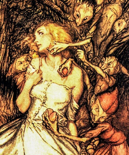 Goblin Market Arthur Rackham 1933 art “White and Golden Lizzie stood.” Color vintage book plate FREE SHIPPING