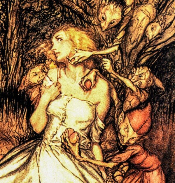 Goblin Market Arthur Rackham 1933 art "White and Golden Lizzie stood." Color vintage book plate FREE SHIPPING