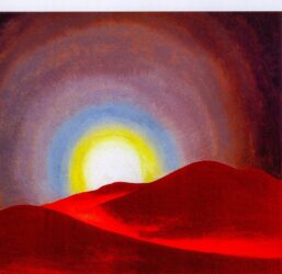 Georgia O'Keeffe print 1927 "The Red Hills with Sun, Lake George" Original over-size vintage art book page