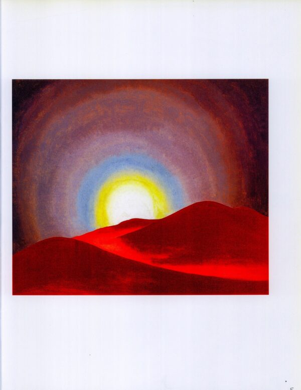 Georgia O'Keeffe print 1927 "The Red Hills with Sun, Lake George" Original over-size vintage art book page - Image 3