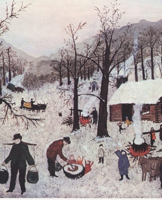 Grandma Moses Vintage book page print “Sugaring Off in Maple Orchard” 1940