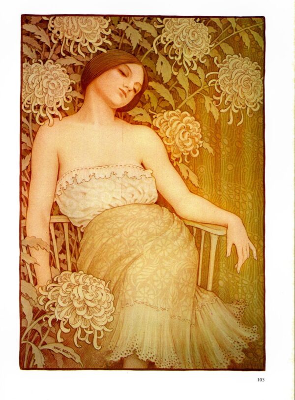 Paul Berthon "Les Chrysanthemes" Vintage art book page - Image 2