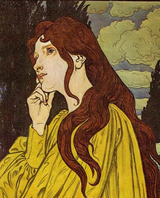 Eugene Grasset “Watercolor design for Danger” Vintage art book page