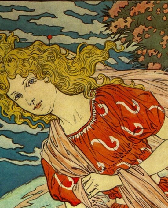 Eugene Grasset “Watercolor design for Danger” Vintage art book page