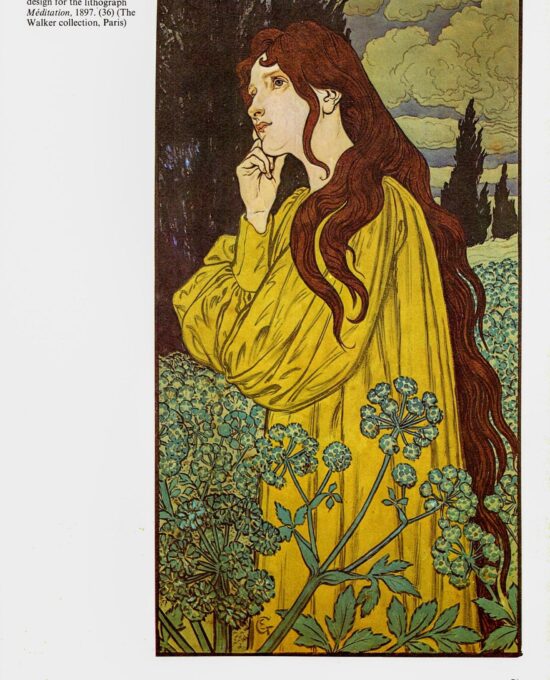 Eugene Grasset “Watercolor design for Danger” Vintage art book page