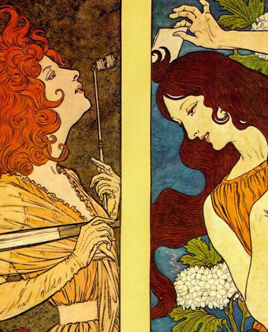 Eugene Grasset “Watercolor designs for Extravagane & Bonne Nouvelle” Vintage art book page