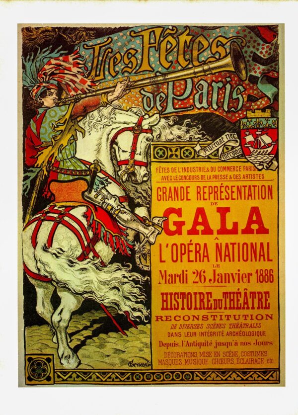 Eugene Grasset "Les Fetes de Paris" 1885 Vintage art book page - Image 2