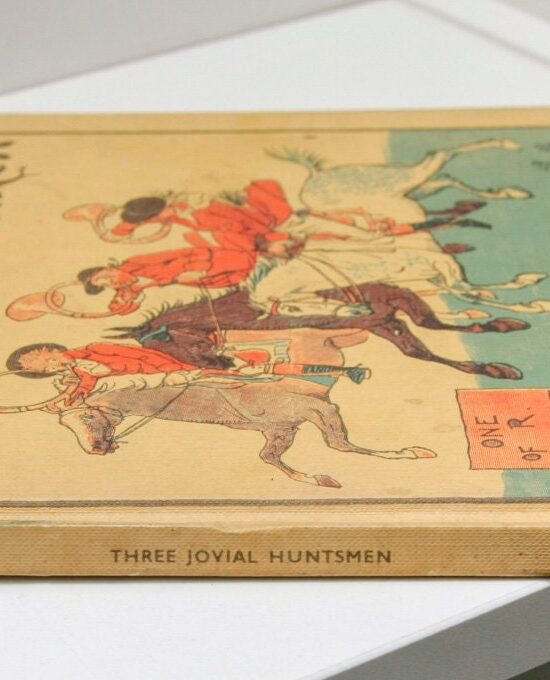 Randolph Caldecott “The Three Jovial Huntsmen” Vintage pictorial cloth-wrapped hardcover Undated early edition
