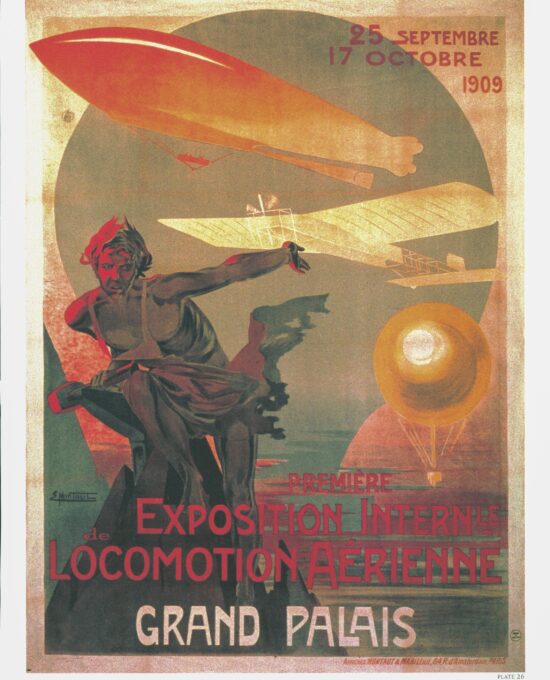 Antique Flight Illustration “Exposition de Locomotion Aerienne” 1909 Recovered vintage art book page