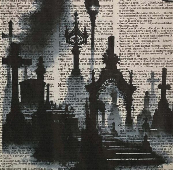 Mary Shelley Frankenstein inspired graveyard scene Original art print on unique vintage dictionary paper for the game room - Image 5