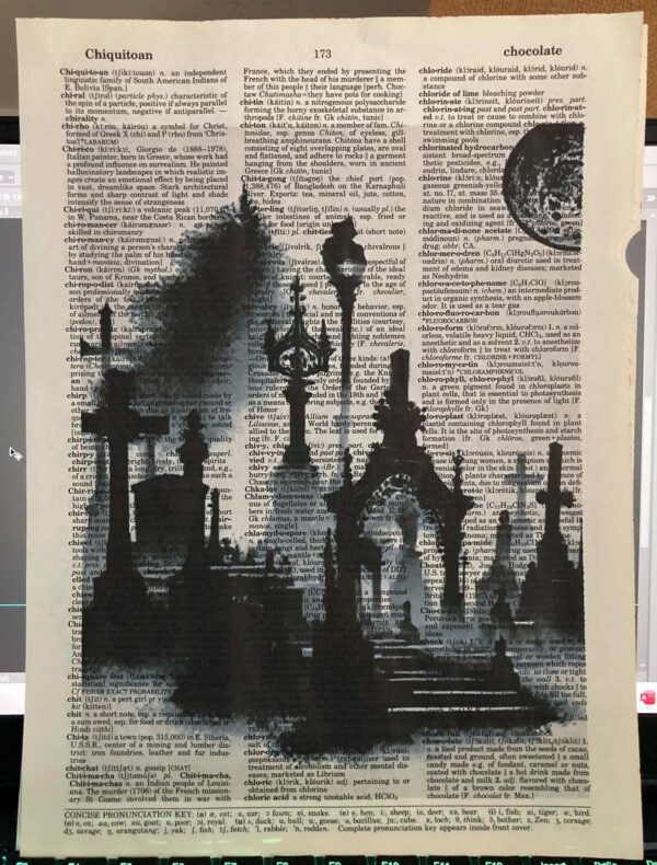 Mary Shelley Frankenstein inspired graveyard scene Original art print on unique vintage dictionary paper for the game room - Image 6