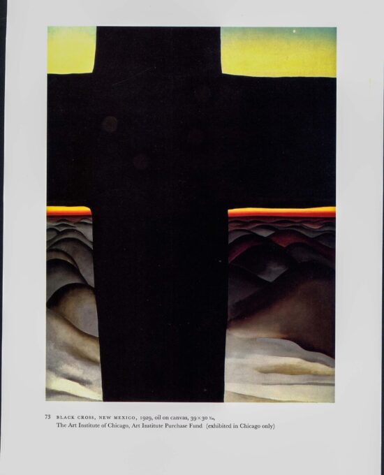 Georgia O’Keeffe vintage art book page “Black Cross, New Mexico / Ranchos Church”