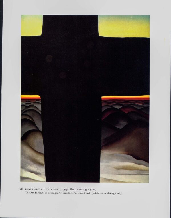 Georgia O'Keeffe vintage art book page "Black Cross, New Mexico / Ranchos Church"