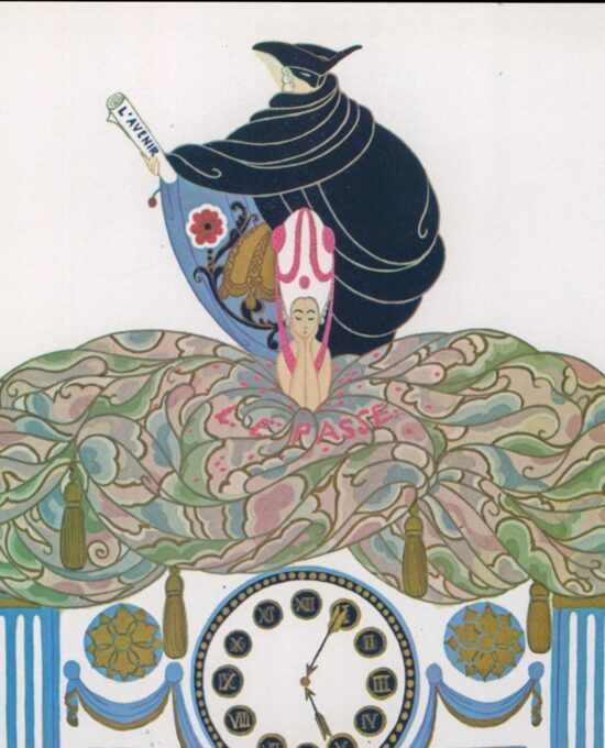 Erte Theatrical Costume print “The Clock” for the Alcazar music hall, Marseilles 1923/ Costume for Ganna Walska 1920 9 x 12 1/4″ vintage
