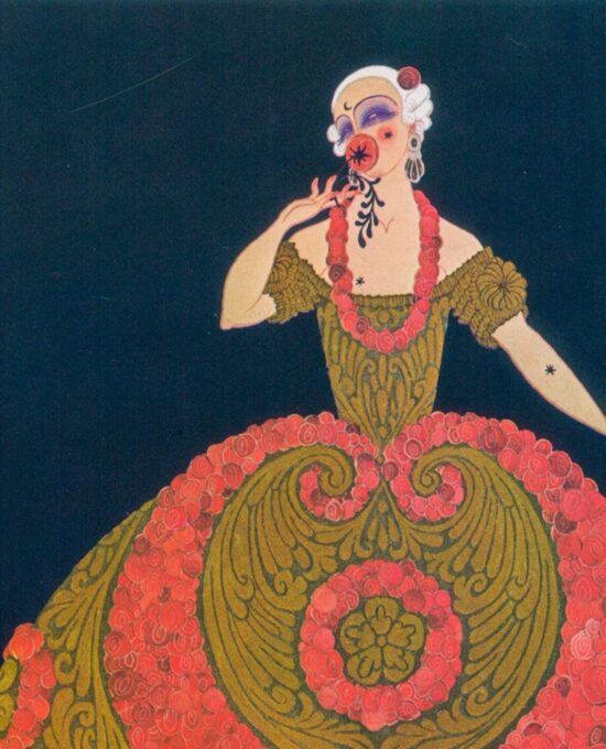 Erte Theatrical Costume print Costumes for soprano Ganna Walska in “Manon” 1920/”Martha” 1926 9 x 12 1/4″ vintage art page