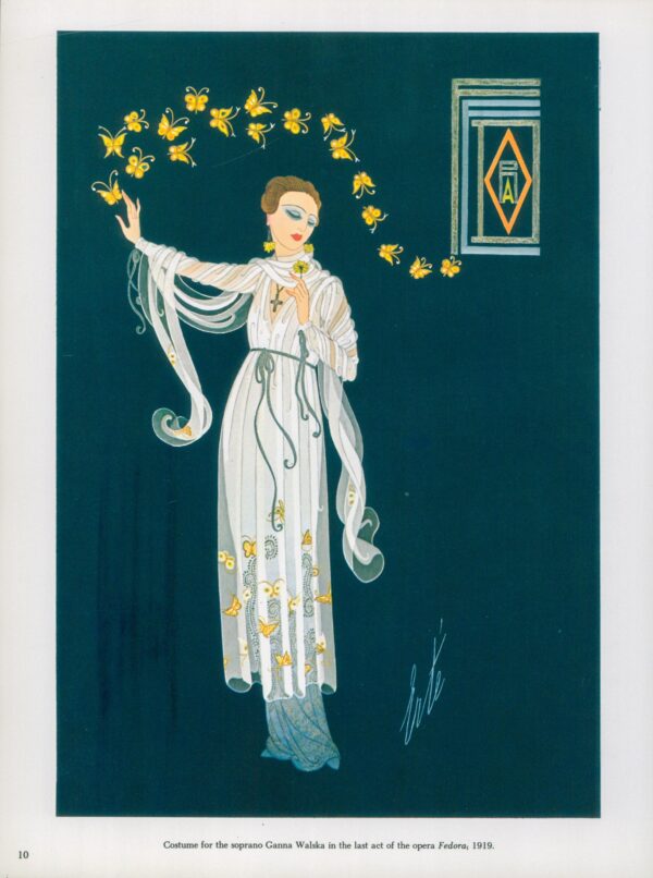 Erte Theatrical Costume print Costume for soprano Ganna Walska in "Fedora" 1919/"Athena" 9 x 12 1/4" vintage art page - Image 3