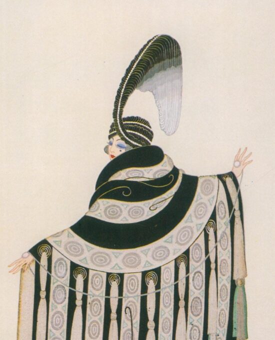 Erte Theatrical Costume print Costume for Gaby Deslys c.1915/”Slave girl from Legendary Kings”, Paris 1919 9 x 12 1/4″ vintage art page
