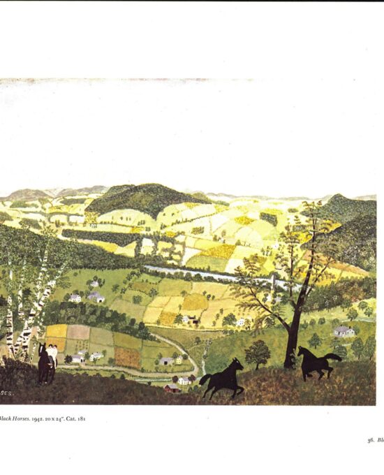 Grandma Moses “Black Horses” 1942 Vintage art book page 13 x 12″