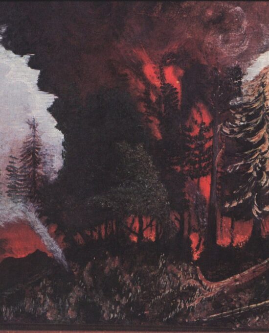 Grandma Moses Vintage book page print “A Fire in the Woods” c.1940