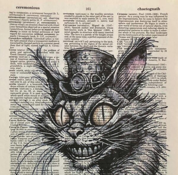 Steampunk Cheshire cat Alice in Wonderland Original art print on unique vintage dictionary paper