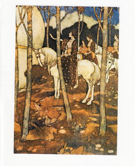 Arabian Nights Edmund Dulac  “After these, maidens on white horses…” Vintage book page FREE SHIPPING