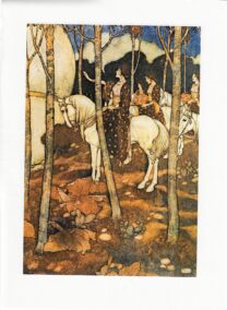 Arabian Nights Edmund Dulac  "After these, maidens on white horses..." Vintage book page FREE SHIPPING