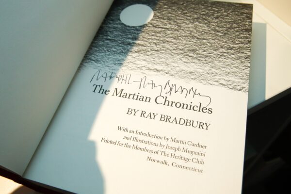 Ray Bradbury "The Martian Chronicles" Signed [c.1974] Vintage Heritage hardcover in decorated cloth wrapped boards in slipcase Mignaini art - Image 5