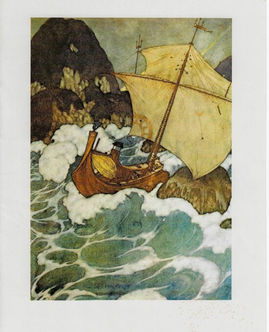 Edmund Dulac Arabian Nights Print: Shipwreck Illustration, Vintage Book Plate