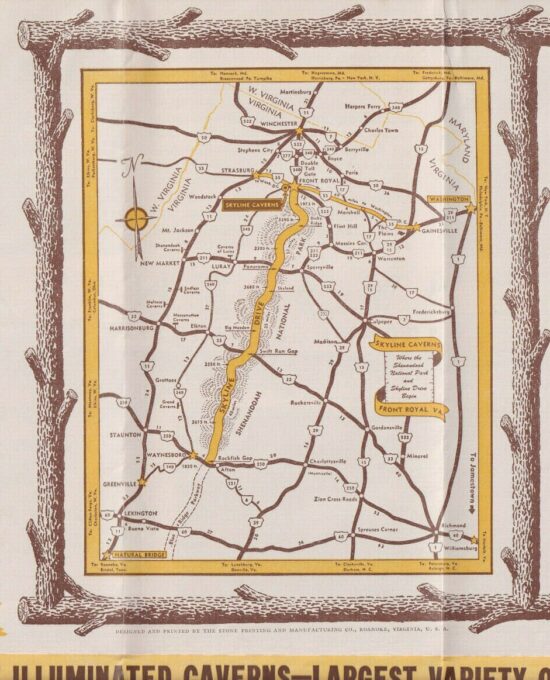Virginia Skyline Caverns souvenir brochure & roadmap c.1957