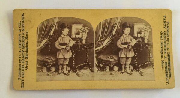 Victorian boy dandy in top hat & gloves Great Barrington Mass grocery ad