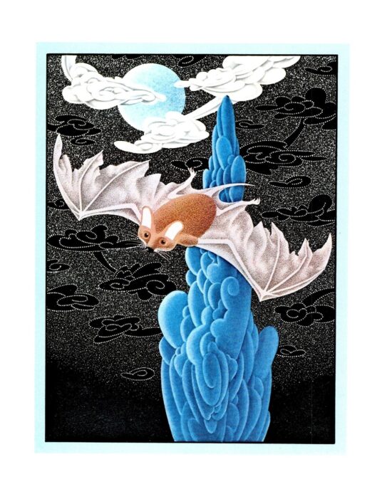 Vintage Tony Meeuwissen Art Print: Fantasy Bat & Blue Moon, 1975