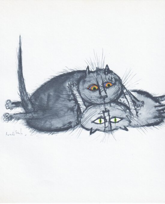 Ronald Searle Cats Vintage Art Print: Whimsical Felines on Matte Paper