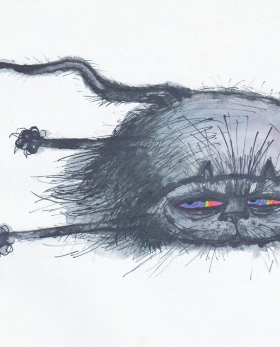 Ronald Searle Cat Art Print: Vintage Book Page (9×9)