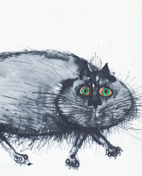 Ronald Searle Cat Art Print: Vintage Book Page (9×9 inches)