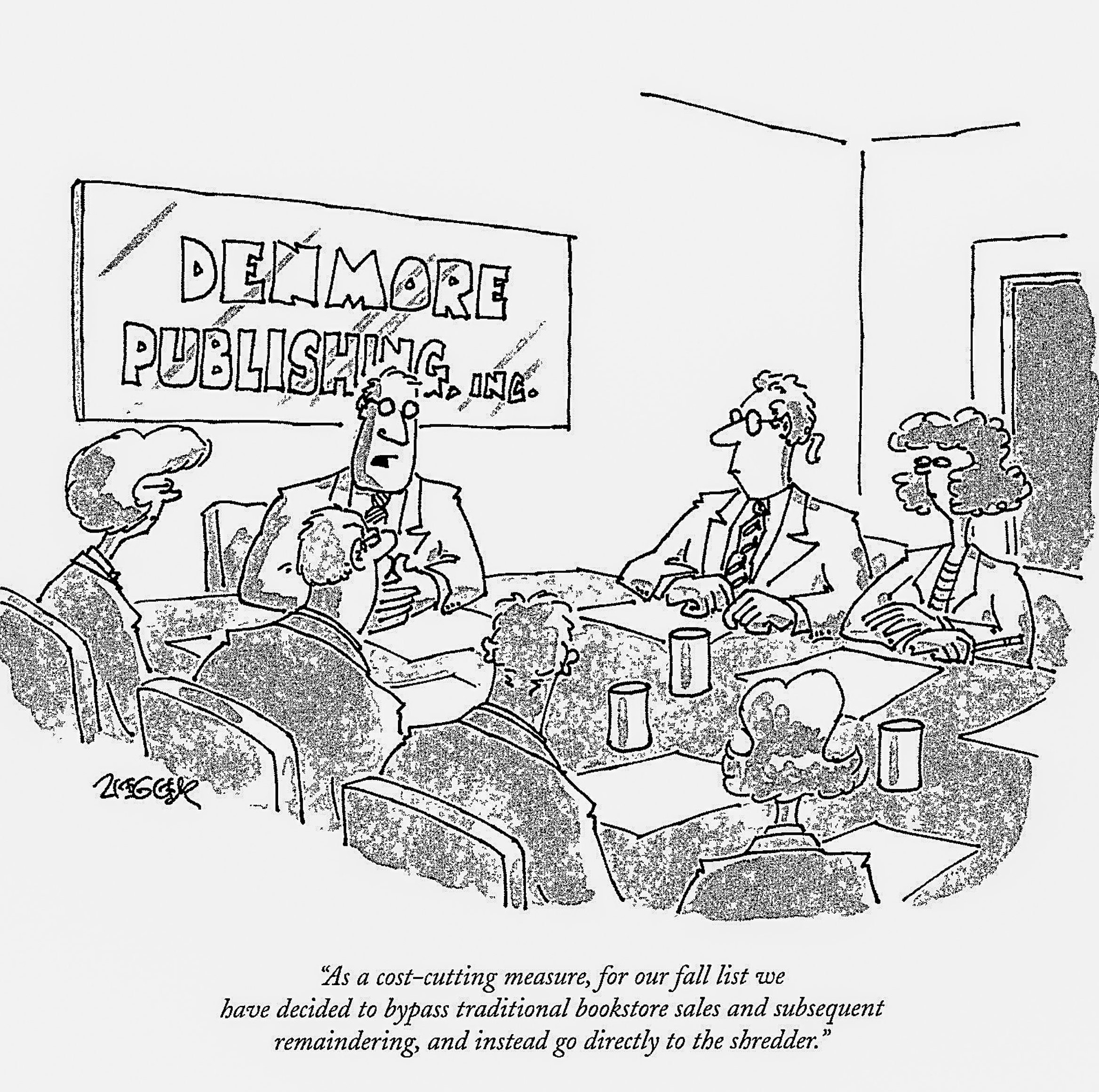 Literary humor "As a cost cutting measure... " Vintage book page New Yorker