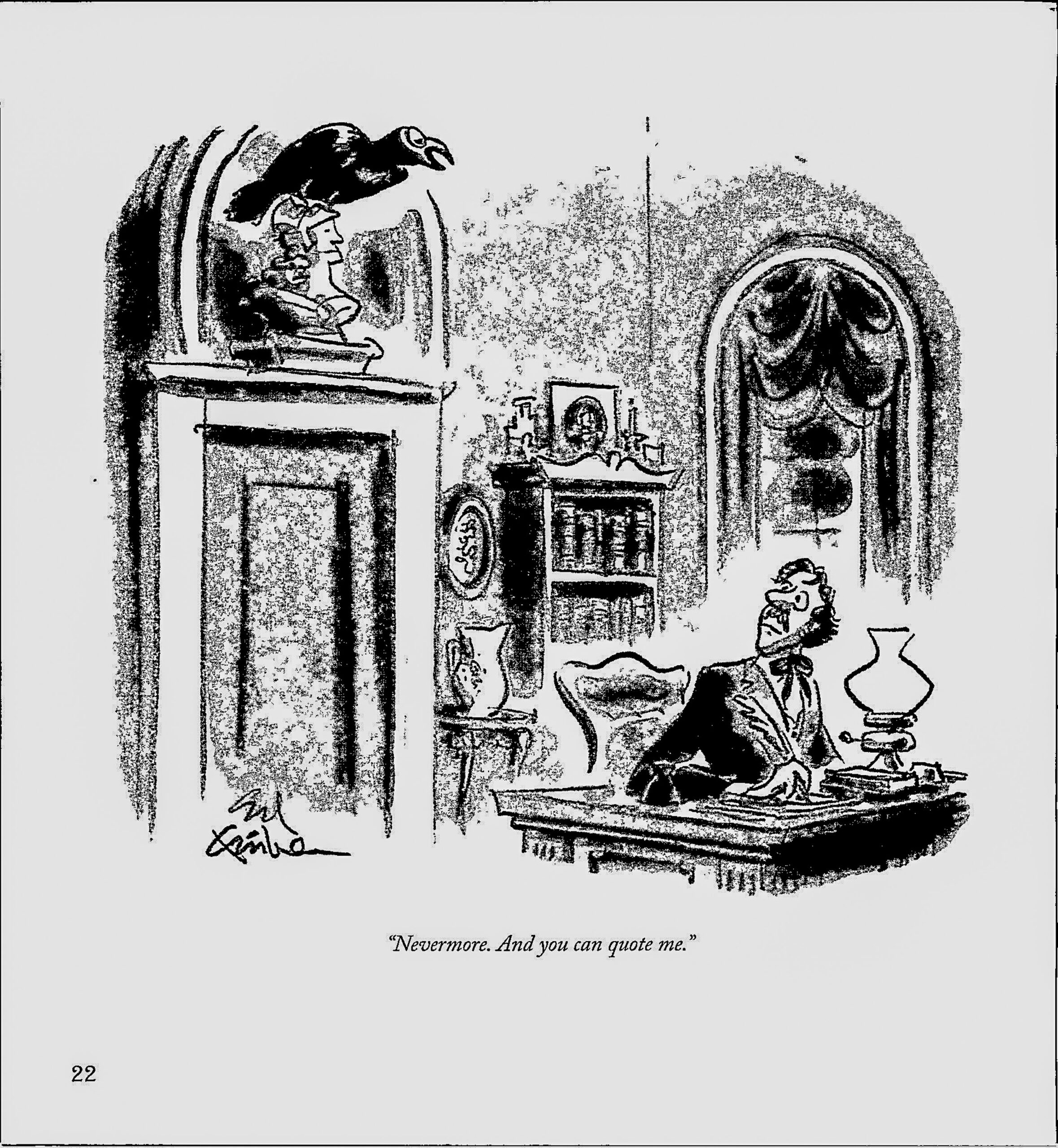 Poe "Nevermore.  And you can quote me." Vintage book page Ed Fisher - Image 2