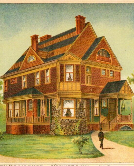 Victorian house design architectural drawings 1886 Vintage book page Block Island / Yonkers 2-sided glossy