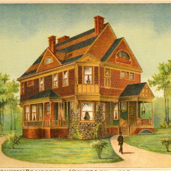 Victorian house design architectural drawings 1886 Vintage book page Block Island / Yonkers 2-sided glossy